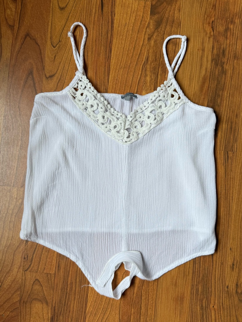 Y2K Charlotte Russe White Cami with Crochet Trim and Front Tie